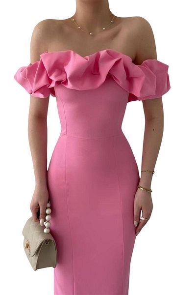 Arden Κοντό βραδινό φόρεμα, μίντι μολύβι off-the-shoulder φόρεμα, σακ, ροζ, κόκκινο, μαύρο φόρεμα για κοκτέιλ, S-L