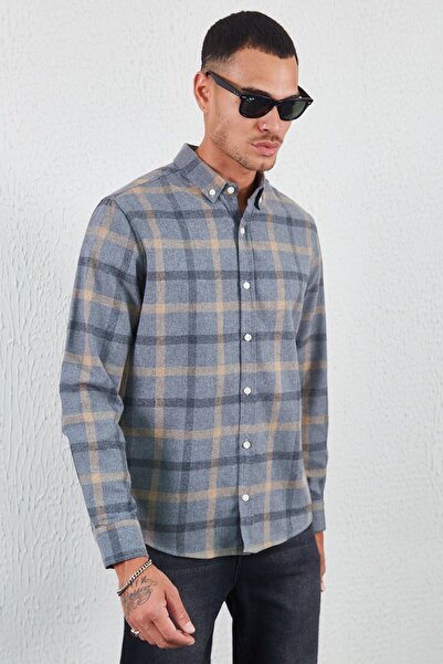 MAN EDITION Фланелева картата зимная рубашка серого цвета | Ee100127643