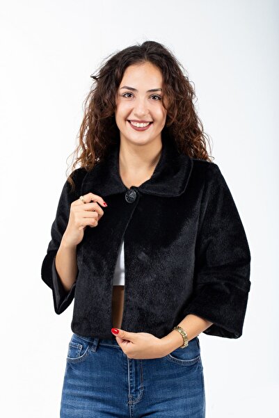 KRK Kadın Siyah Düğmeli Gelin Ve Abiye Fok Bolero