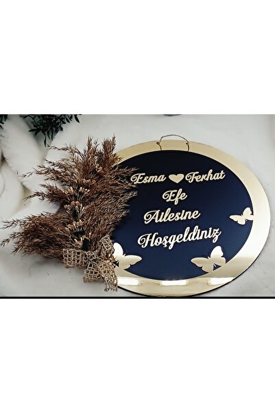 Elzem Ahşap Kişiye Özel Isimli Yuvarlak Ahşap Kapı Süsü - Yapay Çiçek Detaylı