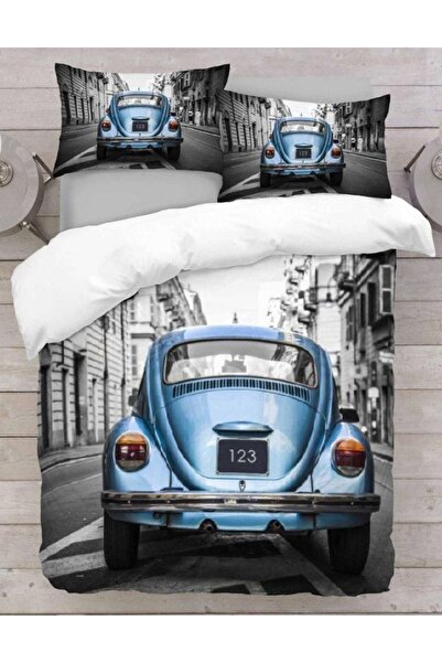 Elmas Dizayn 160*240 سم. طقم غطاء لحاف فردي من الساتان والقطن - أبيض أزرق فوسفوس