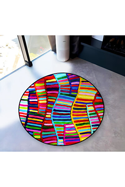 Rugs Modern Halı سجادة ميرا مستديرة متعددة الألوان بأشكال متموجة وقاعدة منسوج...