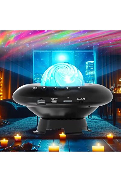 Coverzone Galaksi Gökyüzü ve Yıldızları Yansıtan Gece Lambası Hoparlör LED Iş...