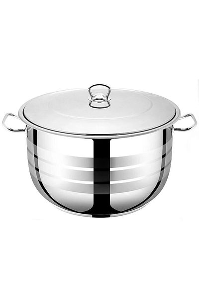 SAFLON Bestinox 34 Cm Steel Deep Pot with Steel Lid 19Lt