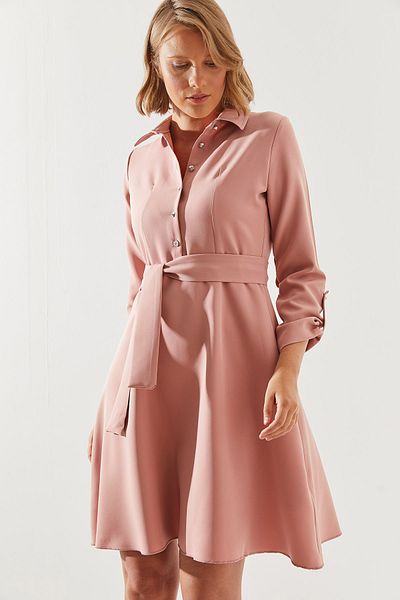 Bianco Lucci Rochie de damă cu mânecă lungă, guler cămașă și detaliu cu nasturi - 22113 60251619