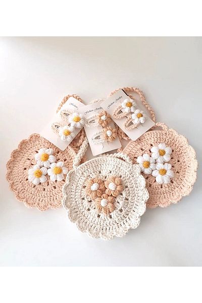 AFRALYAHOME Set de geanți cu cataramă pentru fetiță/copil Set de geanți și catarame decorative tricotate.
