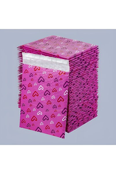 İNTERKAN Balonlu Naylon Torba 18×25 Bantlı Pembe Kalpler 50 Adet/pk