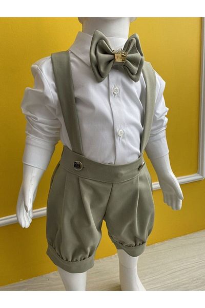 tubibebe Soft Green Shorts Salopet Shirt and Bow Tie Socks Set - Set of 4