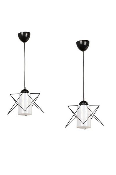 Semboldekor 2 Pieces White Mica Black Zigzag Single Chandelier