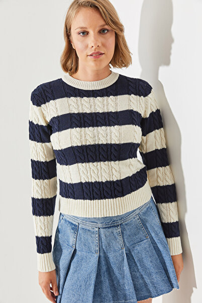 Bianco Lucci Striped Women's Sweater - Crew Neck, Model 20247503