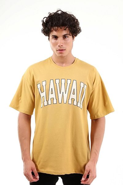 Mad&Calf Unisex Oversize Χαβάης εμπριμέ κίτρινο μπλουζάκι