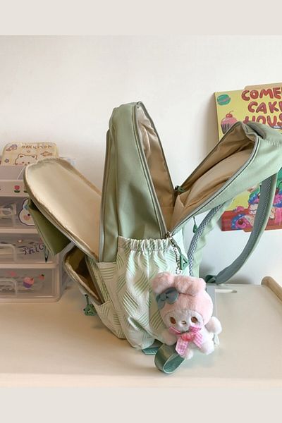 roys joys Geantă de școală verde moale cu ergonomie și accesorii - stil coreean