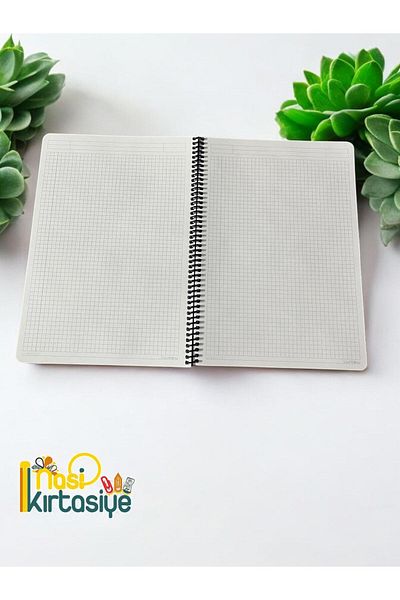 Nasip Kırtasiye 72 Sheets Checkered Notebook Plastic Cover Spiral Ring School Notebook A4 Size Light Blue