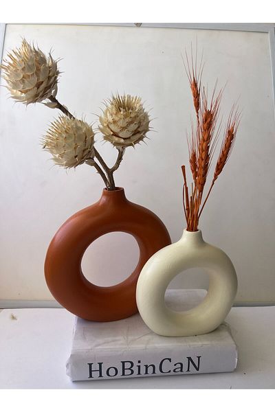 BLANJ Brick and Cream Colored Ring Vase