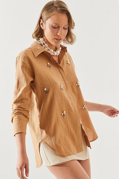 Bianco Lucci Koszula damska oversize z haftem Stone Pearl - 5916 60251475