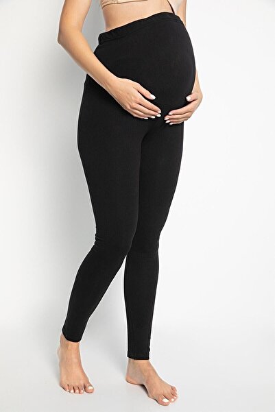 MyBen Kadın Siyah Ayarlanabilir Bel Hamile Lohusa Pamuklu Taytı 2022-irf01