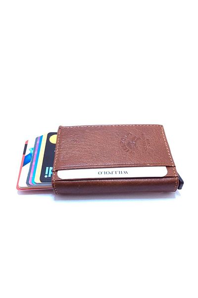 willpolo Genuine Leather 10' Automatic Card Holder with Mechanism Unisex Cradle Card Holder