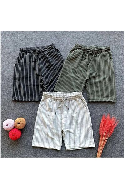 pandy Pánské pruhované černé khaki šedé 3dílné šortky Regular Fit a bermudy