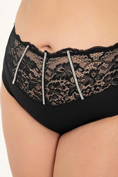 Cottonhill Chiloți de bikini pentru femei de mărime mare, cu dantelă tăiată cu laser și detaliu de piatră - Pachet de 3