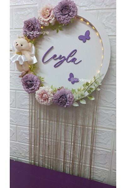 s'he design Ledli Çiçekli Bebek Ismine Özel Hastane Odasi Kapi Süsü
