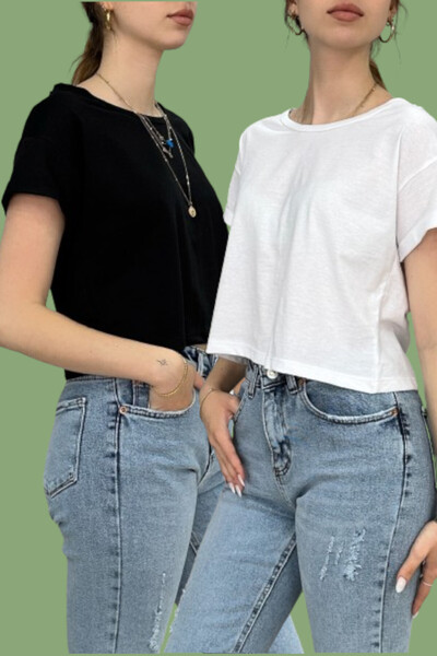 Tam Moda تي شيرت نسائي قصير برقبة قاربية من القطن، طقم من قطعتين باللونين الأ...