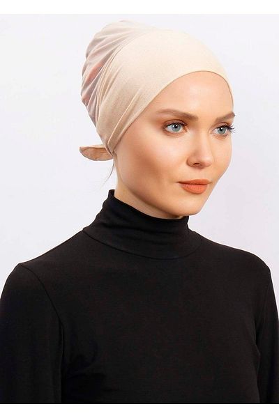 Ecardin Clima FiT BonnET - BEigE WomEn's Hijab BonnET, TullE and AnTi-swEaT Turban Scarf Shawl