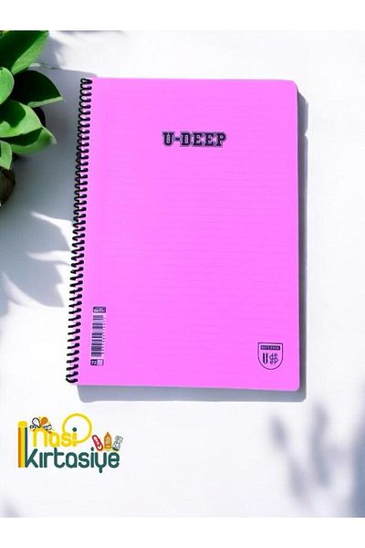 Nasip Kırtasiye Pink A4 Size Spiral School Notebook 72 Sheets with Line Plastic Cover