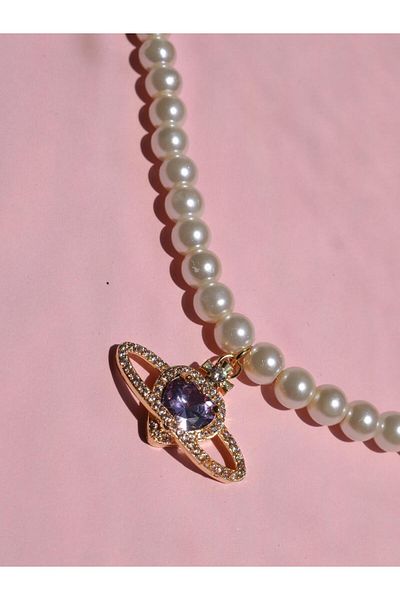Reorah Collection Saturn Baby Pearl Necklace - purple