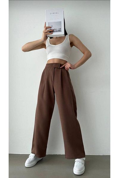 PALAZZO Wide Leg Palazzo Trousers - Brown VelCro Design