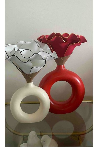 BLANJ Bohemian Red-Cream Ring Vase