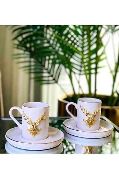Sillage Home 2-Piece Coffee Cup Set, Deer Coffee Cup Set, Handmade Coffee Cup
