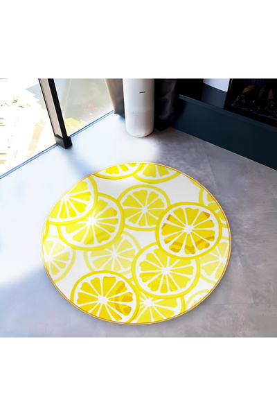 Rugs Modern Halı Mira Round Yellow Lemon Slices Detailed Woven Base Modern De...