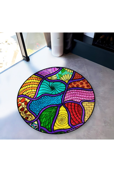 Rugs Modern Halı Mira Round Multicolored Purple Line Detailed Woven Base Mode...