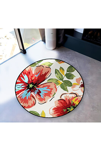 Rugs Modern Halı Mira Round Beige Multicolored Flower and Leaf Detailed Woven...