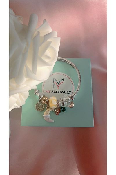 CLARİS Charm Steel Bracelet with Love Written Moon Figure