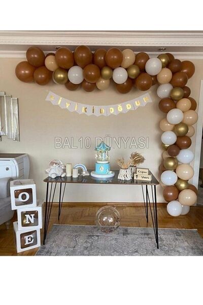 BAL10 DÜNYASI Chrome Gold Caramel Skin and White Balloon Set 50 Pieces 5 m Ba...