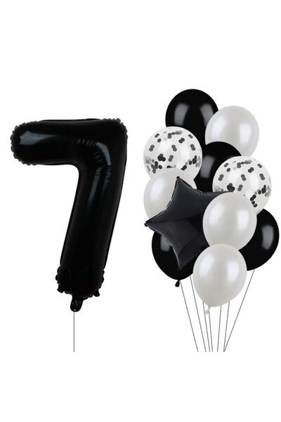 BAL10 DÜNYASI Black Number Foil And Latex Balloon Set Age 7