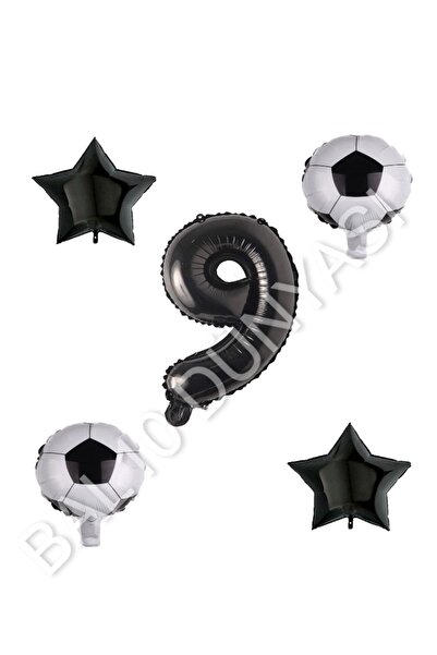 BAL10 DÜNYASI Football Ball Star Number Balloon Set Black Age 9