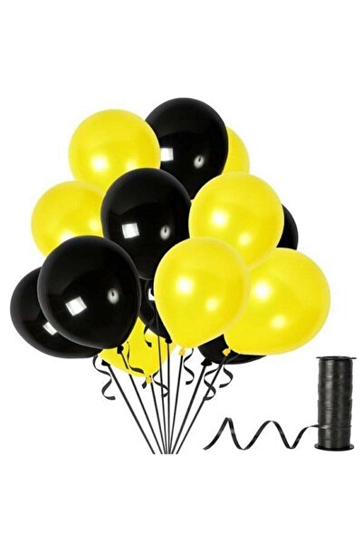 BAL10 DÜNYASI Yellow - Black Metallic Balloon 25 Pieces