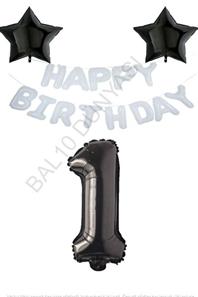 BAL10 DÜNYASI مجموعة بالونات عيد ميلاد سعيد بيضاء على شكل نجمة سوداء ورقم من ...