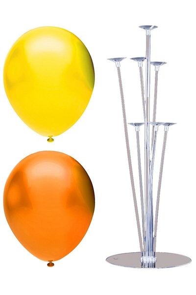 BAL10 DÜNYASI 7 Stick Balloon Stand + 7 Balloons (Orange, Yellow)