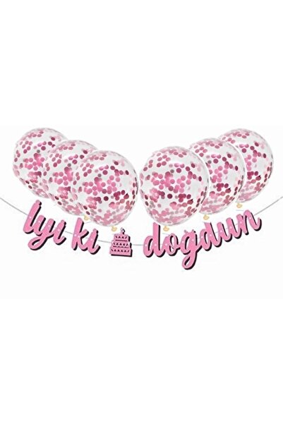 BAL10 DÜNYASI بالون وردي شفاف مع كتابة لافتة الخط لعيد ميلاد سعيد باللون الوردي