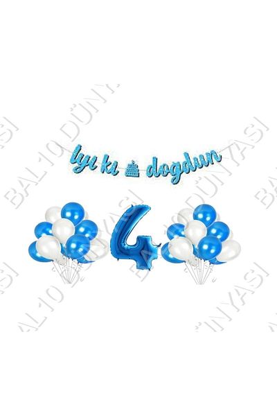 BAL10 DÜNYASI مجموعة بالونات زرقاء مكتوب عليها عيد ميلاد سعيد بعمر 4 سنوات