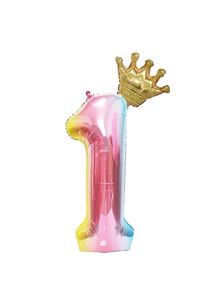 BAL10 DÜNYASI مجموعة بالونات برقم قوس قزح بعمر سنة واحدة وبالون فويل تاج المل...