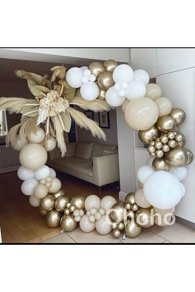 BAL10 DÜNYASI Sea Sand White Chrome Gold Balloon Set 50 Pieces