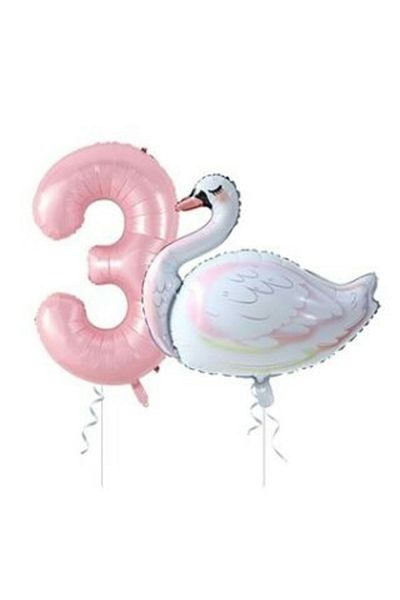 BAL10 DÜNYASI Swan Balloon Pink Number Foil Balloon Set Age 3