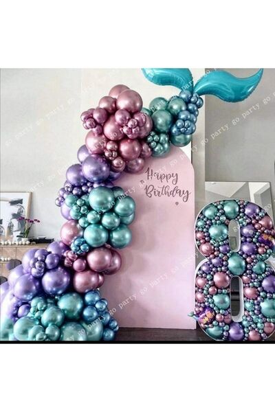 BAL10 DÜNYASI Chrome Balloon Balloon Chain Pink Green Purple 50 Pieces