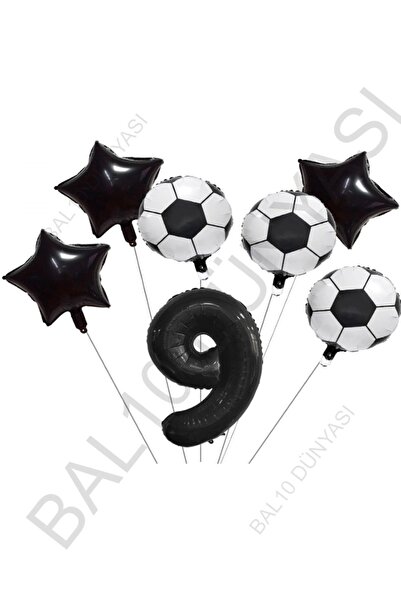 BAL10 DÜNYASI Star Number Football Ball Patterned Foil Balloon Set Age 9