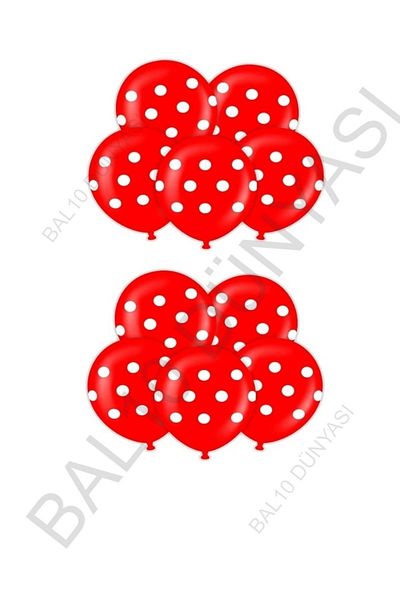 BAL10 DÜNYASI Red and White Polka Dot Balloon 10 Pieces