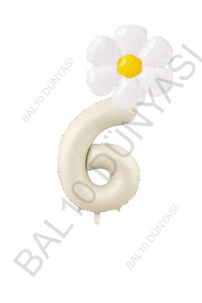 BAL10 DÜNYASI Beige Number and White Daisy Foil Balloon Set Age 6
